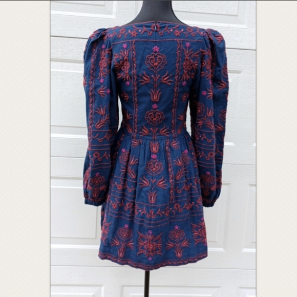 NWT Navy Petunia Embroidery Long Sleeve Square Neck Dress Size 2 by Sea New York - Picture 5 of 11